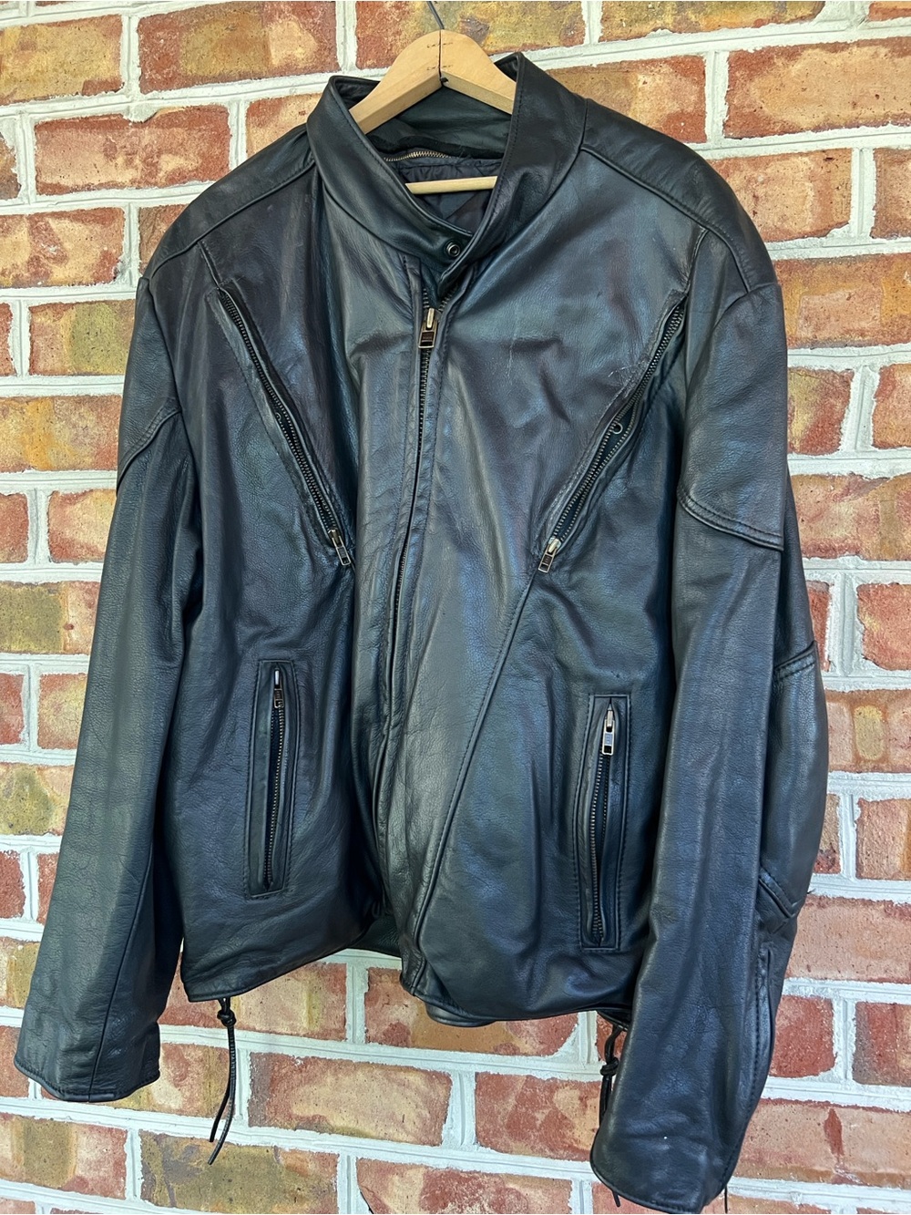 Kerr Leathers Men's Black Leather Performance motorcycle Jacket Zip Pockets 46